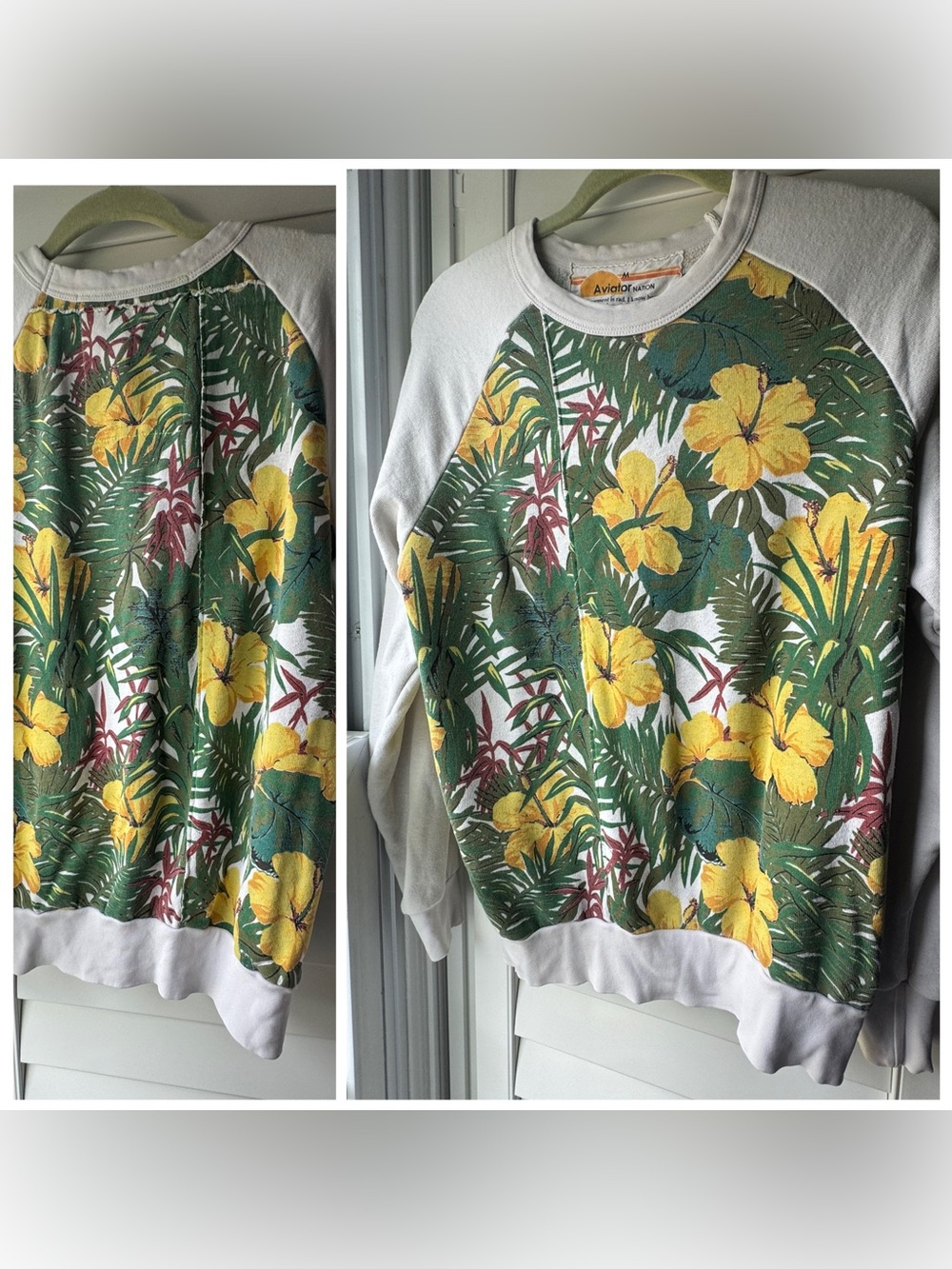 Aviator Nation Tropical Hibiscus Pullover - Yellow, Green Cream size medium VGUC - Picture 8 of 16